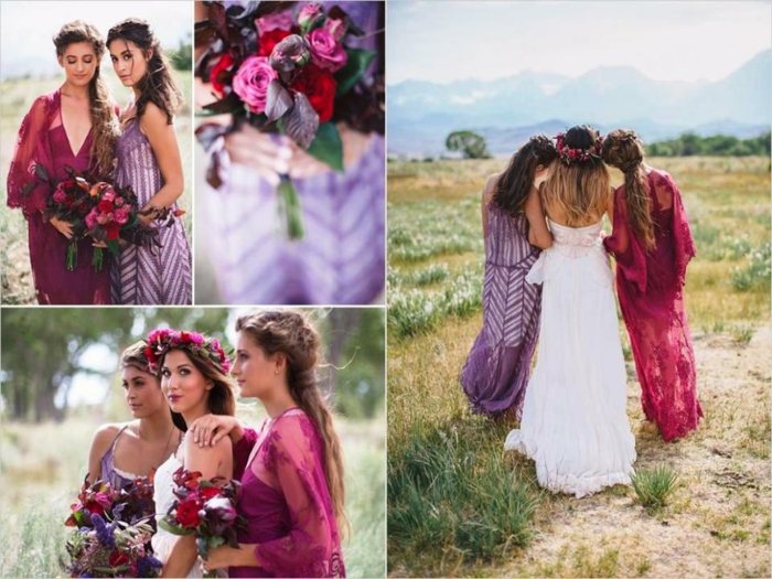 Raňajková svadba - družičky tiež nosia šaty bobuľovej farby svadobné družičky šaty bobule farba nevesta biele kvety