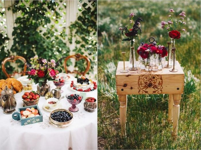 Bobuľovú tému svadobnej raňajky nájdete všade stôl ponuka koláče bobule kytica svadobné raňajky