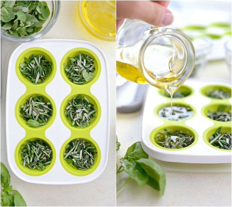 Vyrobte si kocky byliniek sami zmrazte bylinky olivový olej