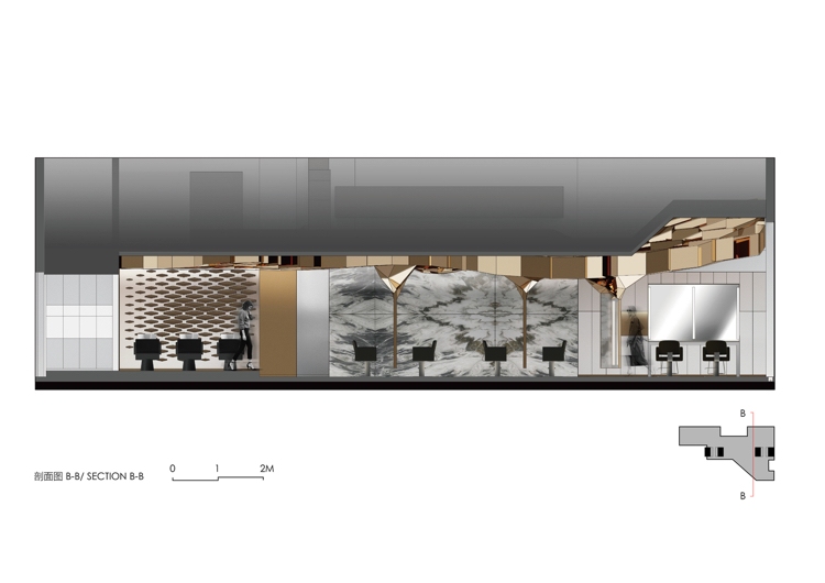 Pôdorysný nábytok do kaderníckeho salónu Očarujúci mramor z nehrdzavejúcej ocele