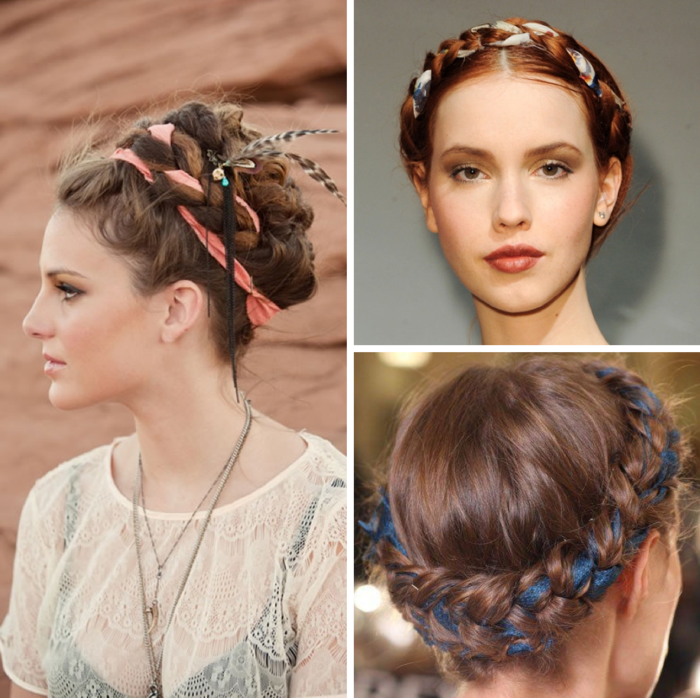 updo vrkoč stuha šnúra farebný nápad jar