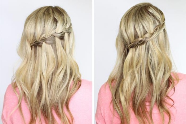 vodopád-účes-s vrkočom-francúzske nápady-urob si sám-každodenný účes