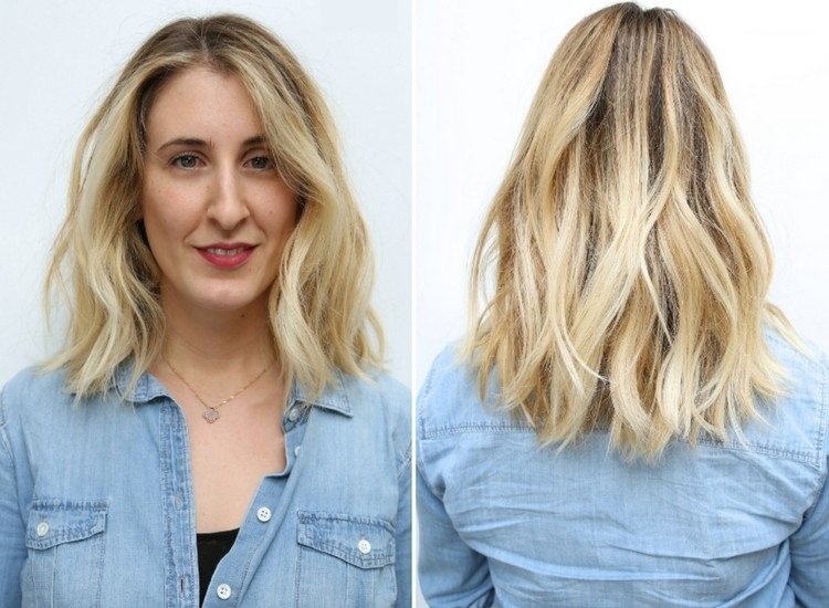 Lob účes so stredným delením bez schodov účesy-blond-vlasy-lob-stredný lúčiaci gradient