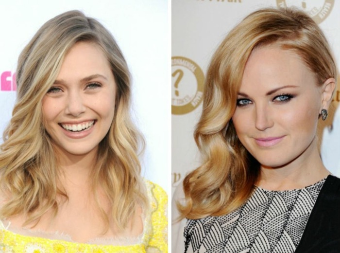 svetlé vlasové vlny alebo prírodné kučery na blond vlasoch s bočnými časťami-vlny-vlasy-vlasy