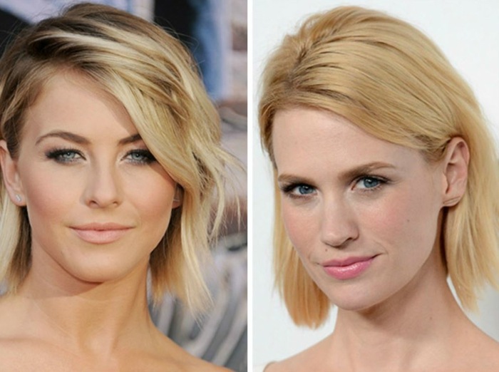 ležérne upravené vlasy blond krátke vlasy Bob-účesy-s-voľnými-vlasmi-koncami-bočným delením