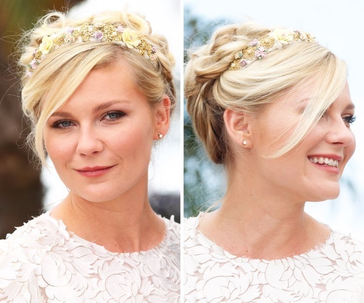 Updo s kvetinovou čelenkou a šikmou ofinou updo-čelenka-kvetinové motívy-šikmá ofina