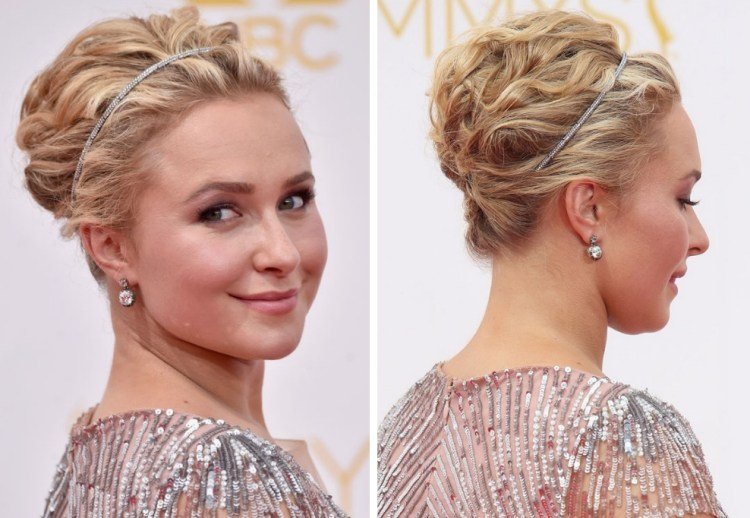 Updo pre stredne dlhé vlasy s tenkou čelenkou updo-tenká čelenka-kamienky