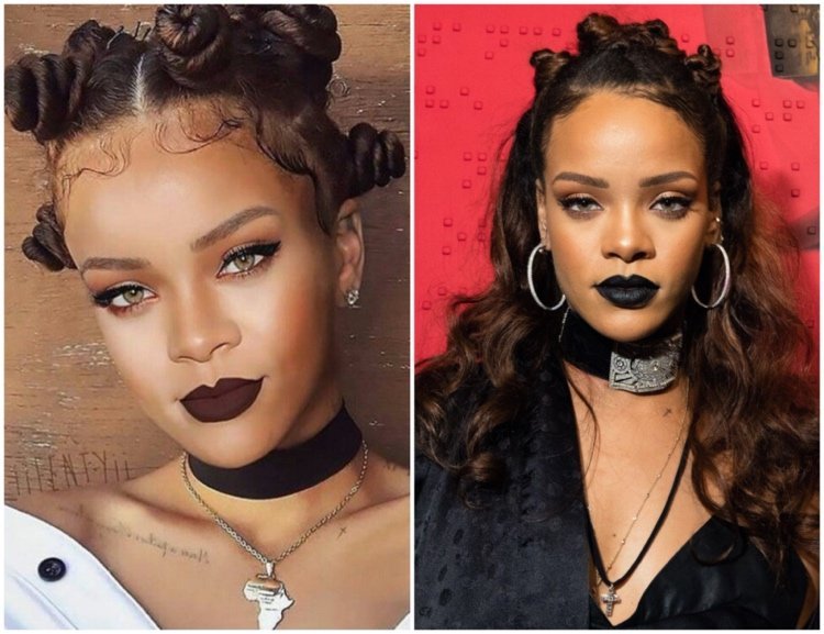 Rihanna s účesom na uzol Bantu