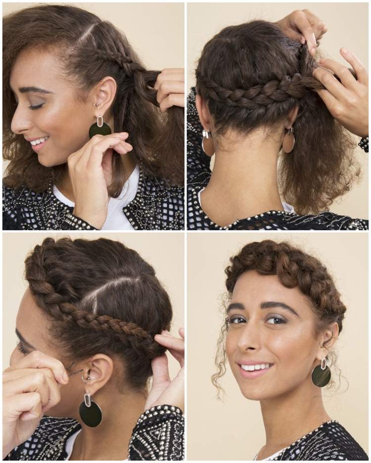 Účes s vrkočom s prírodnými kudrlinami haló vrkoč