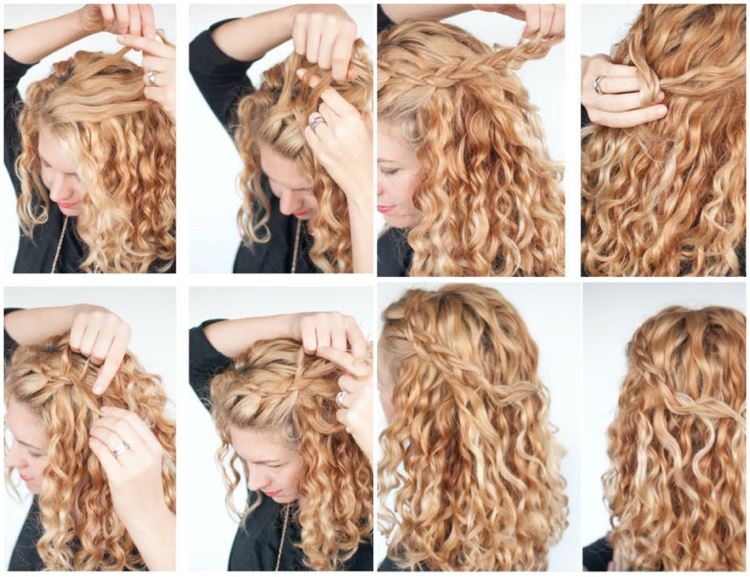 pootvorený účes pre prirodzené kučery - zapletajte vrkoč na boku a zastrčte ho z tváre