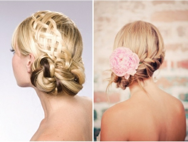 Drdol na zátylku.Sieťka z vlastných vlasov, látkový kvet Účes so sieťkou a kvetmi