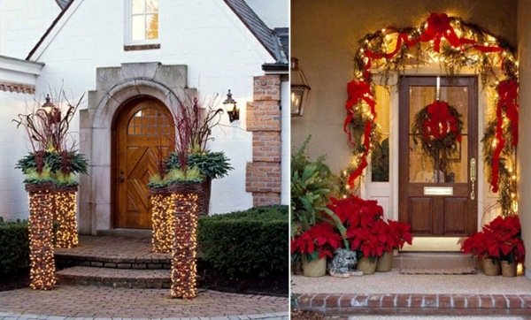 Vianočné ozdoby na vchod do domu Veniec z girlandy červený vianočný kvetinový dverný veniec krásna dekorácia vchod do domu