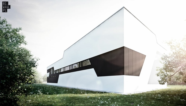 biela moderný tvar fasády rohy hrany tmavé Fasádny tvar rohy hrany tmavé detaily okná