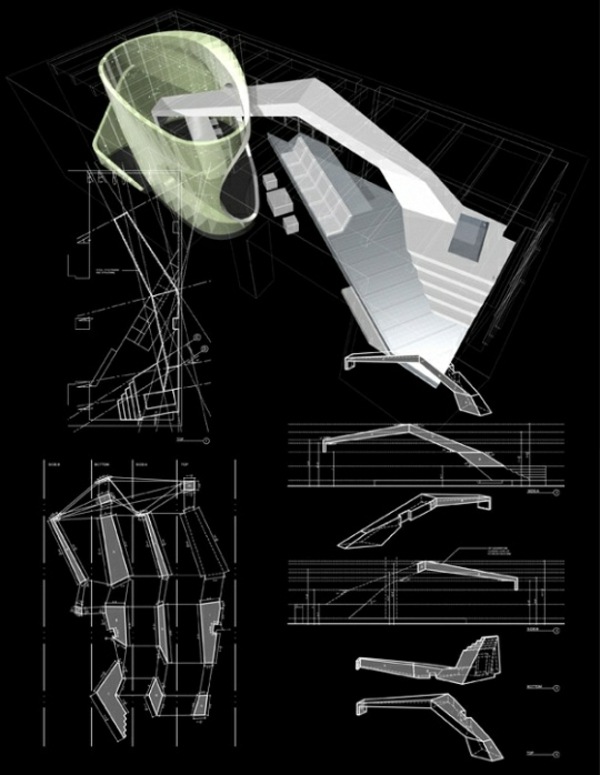 futuristický náčrt budovy v podkroví LA