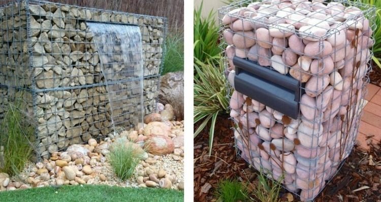 Nastavte ozdobné akcenty v záhrade s gabiónmi - tu poštovú schránku a vodopád myšlienka dekorácie gabióny poštová schránka vodopád kamene klietka