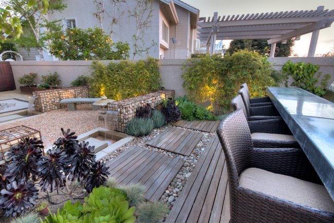 gabiony kamenné koše fontána voda funkcia terasa