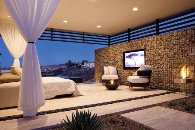 gabionová stena postavte si otvorený krb do spálne