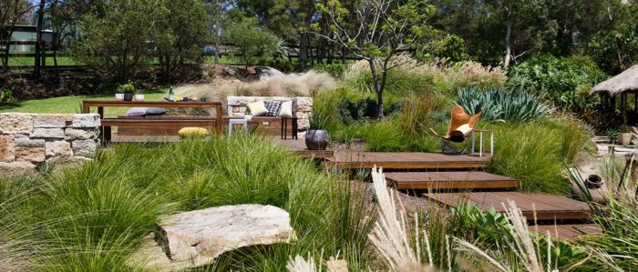 záhradná cesta schody lesné trávy tropické rastliny