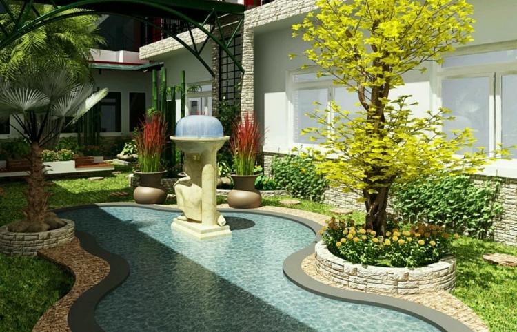 plán záhradná fontána strom vnútorný dvor palmy