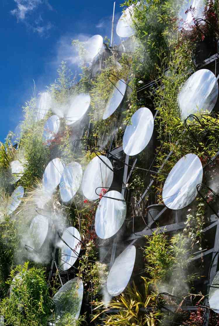 Vodný dym integrovaný vo vertikálnej záhrade záhradný bazén-vzduch-chladiaci systém-parná hmla sprcha-zrkadlo-okrúhle