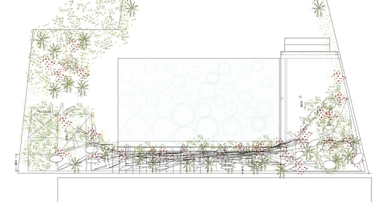 Bazén obklopený zeleňou záhradný bazén-systém chladenia vzduchom-zrkadlo-plán-zvislý-pohľad-hore