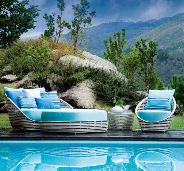 Kreslo polohovacie kreslo vonkajší dizajn modré čalúnené