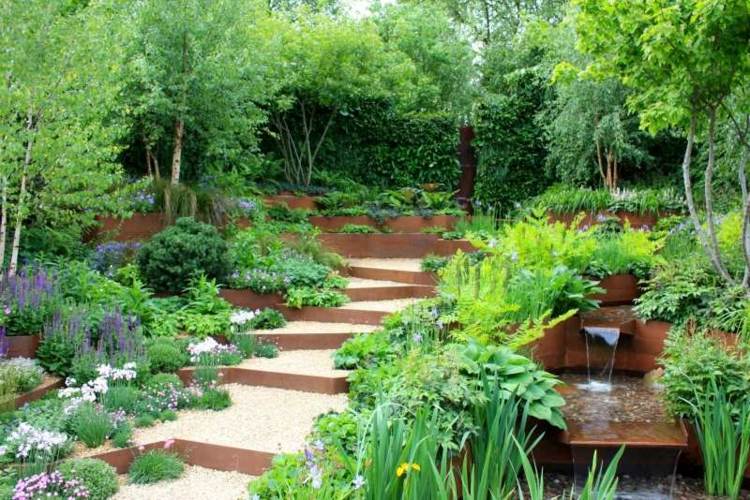 vodopád dekoratívna oporná stena zo záhradnej ocele