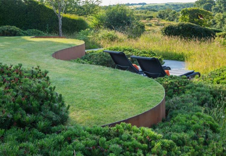 Stabilizácia svahu oceľový zakrivený záhradný dizajnový prvok