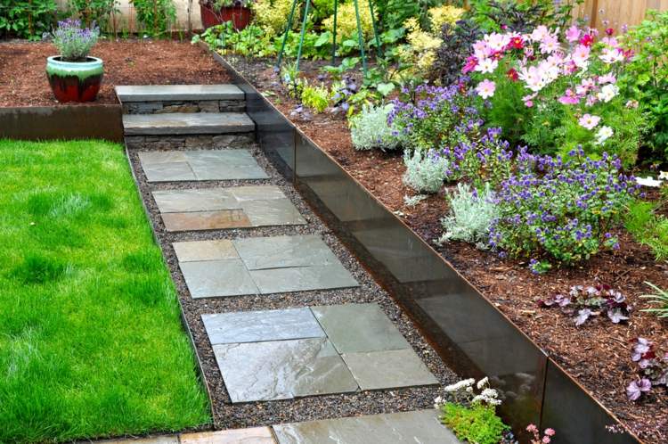 Rovná záhradná oporná stena z oceľového deliaceho záhonového trávnika