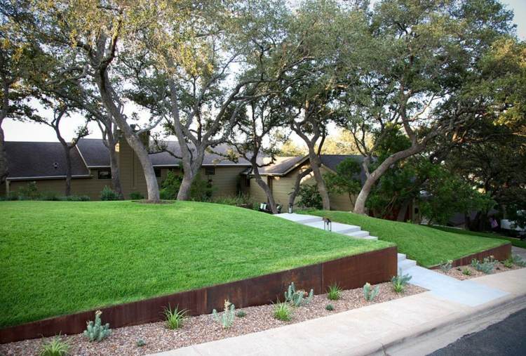 rovnanie moderný vzhľad corten oceľové schody trávnik