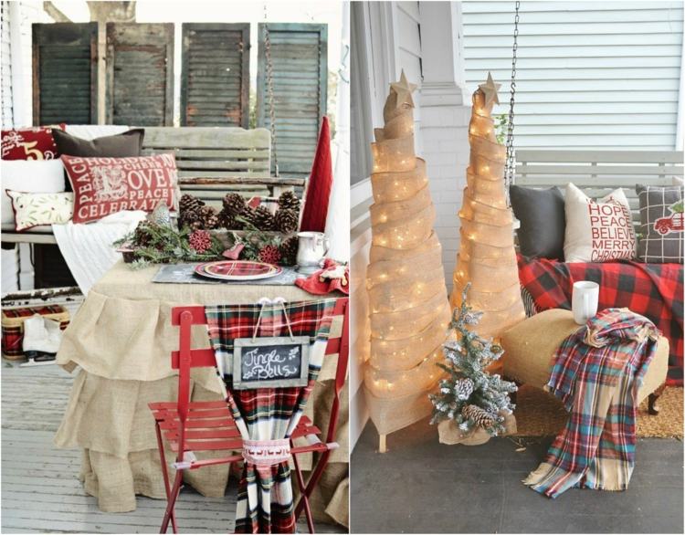 záhradná lavička na vianoce ozdobte vankúše jedľou