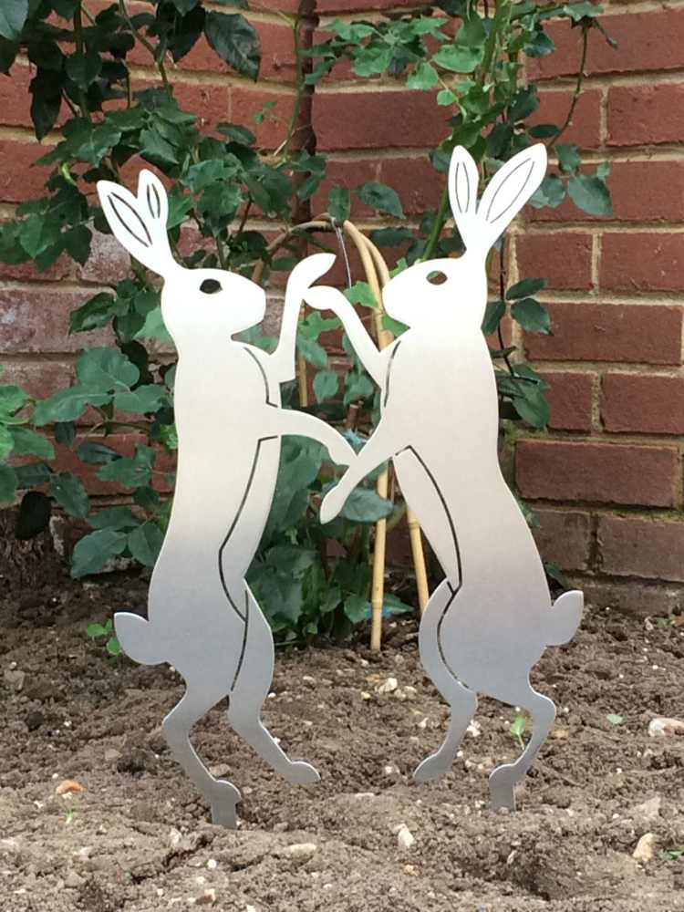 záhradná dekorácia-nerezová oceľ-nerezové figúrky-králiky-záhradné sviečky-brúsený-kov-laserový rez