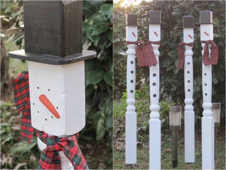 krásni snehuliaci zo starých stolových nôh záhradná dekorácia-drevo-vianoce-urob si sám-starý-stôl-nohy