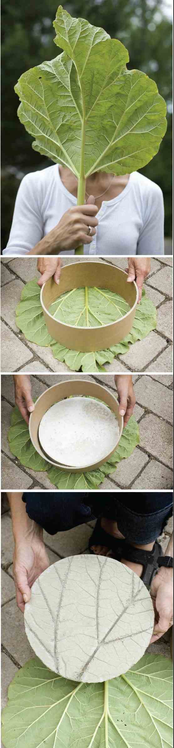 DIY záhradné nápady krokové kamene strom list betón kutilstvo