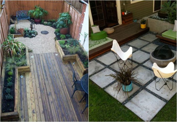záhradný dizajn-nápady-malá-záhrada-drevo-betónová podlaha
