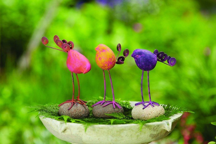 dekoračné kamene záhradné vtáky sami robia nápady