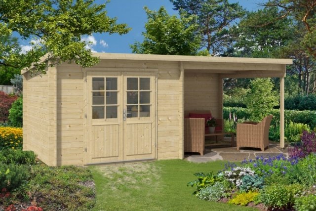 drevený dom záhradný domček maria-nova dvojkrídlové ploché strechy s rámom z lepeného dreva