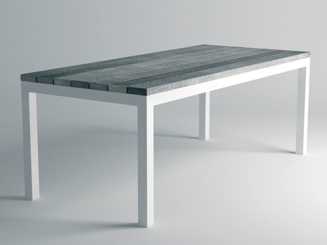 záhradný stôl jednoduchý, bielo lakovaná drevená doska