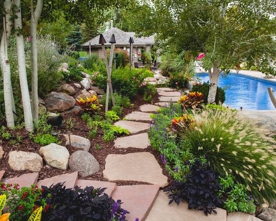 exotické rastliny-záhradné jazierko-pieskovcový povrch