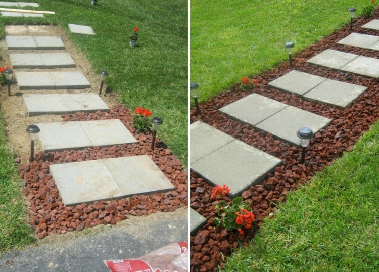 záhradná cesta vytvára kvety zo štrkovej drviny a zdobí záhradný schodiskový dizajn