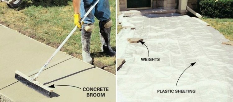 záhradná cesta-pokládka-betón-metla-fóliový kryt