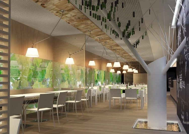 Zariadenie nábytku pre gastronómiu-dub-drevo-nábytok-priečka-biela