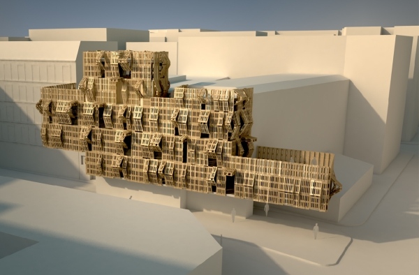 Zelené architektonické drevené palety