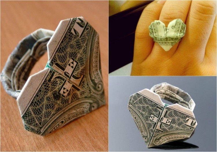Prsteň Hert z dolárovej bankovky peniaze zložiť srdce prsteň dolárovú bankovku