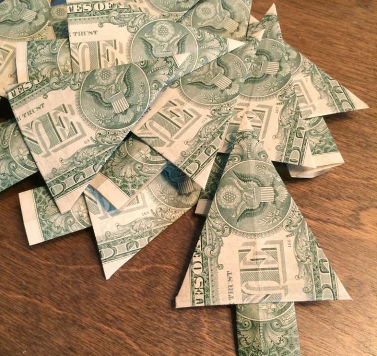 peňažné darčeky na vianočný stromček jedľa nápad na dizajn dolára