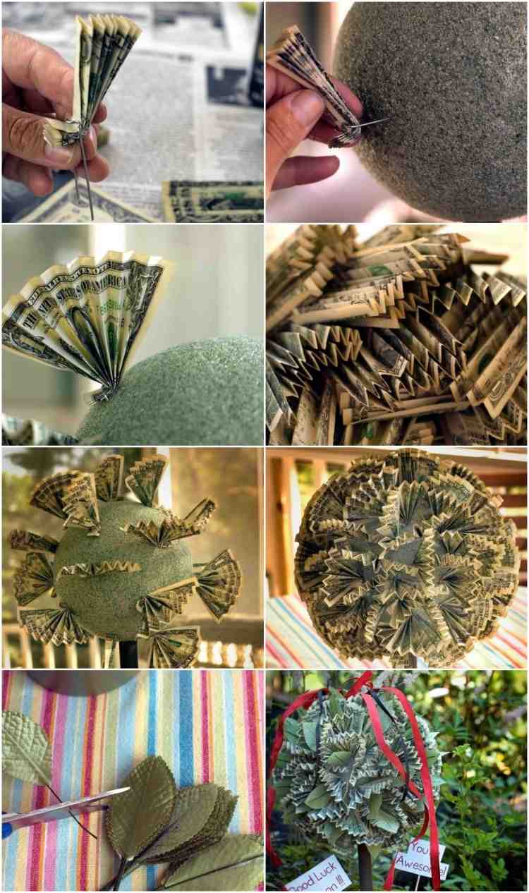 peniaze-darčeky-svadobný strom-polystyrén-guľa-návod