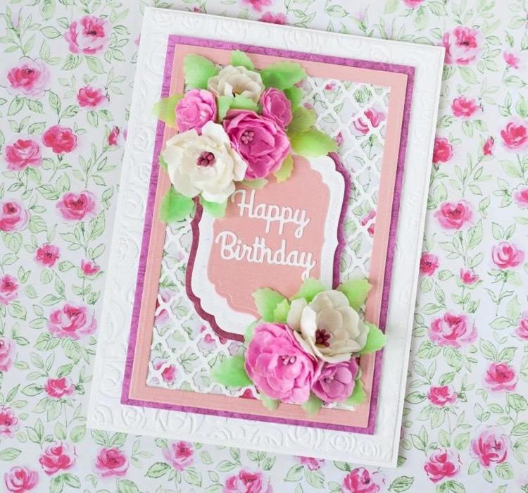 vizitka k narodeninám scrapbooking kvetinová výzdoba