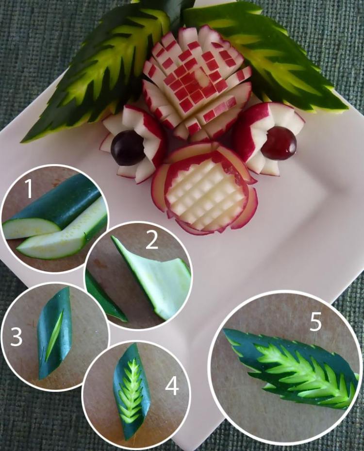 Nakrájajte cuketu s tmavozelenou šupkou Vyrezávanie zeleniny cuketa-tmavá zelená-kôra-list-návod