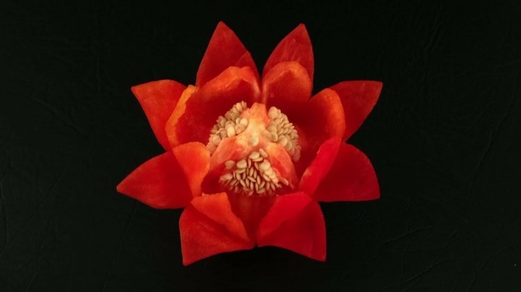 Papriková zeleninová rezba v tvare kvetu zeleninová rezba paprika červený kvet nápad diy