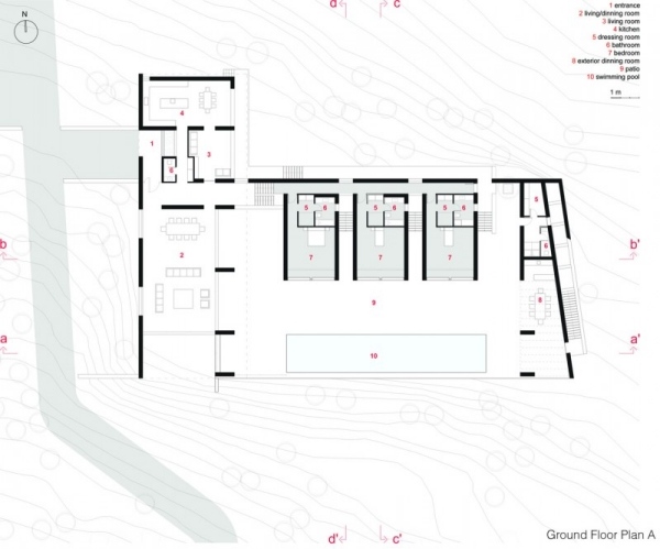 moderná luxusná vila s geometrickými tvarmi prízemný architektonický plán